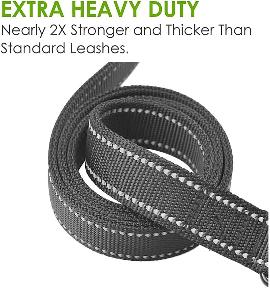 Heavy Duty Dog Leash - 2 Handles by Padded Traffic Handle for Extra Control, 6Foot Long - Perfect for Medium to Large Dogs (6 Ft, Black Green)