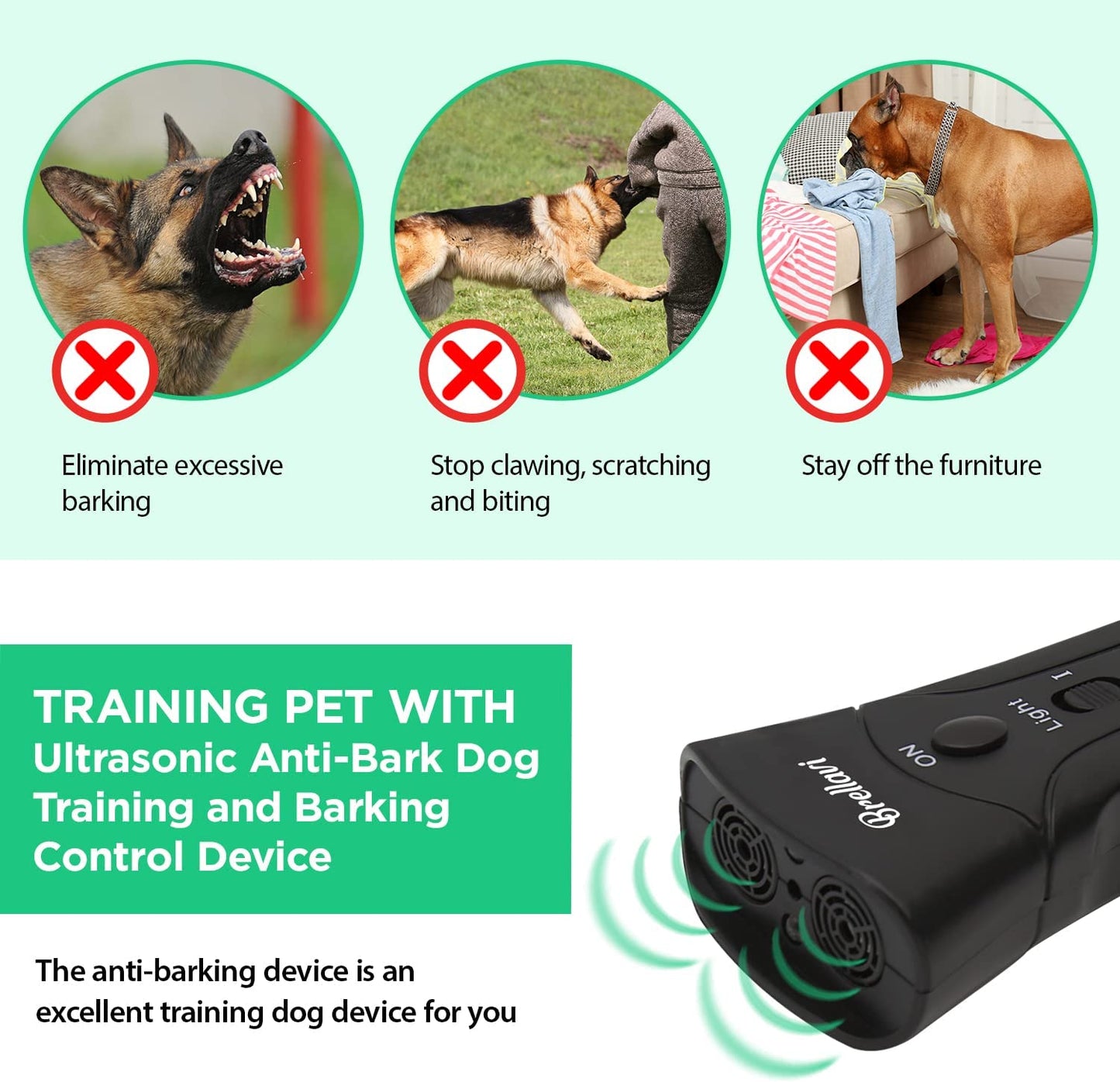 Ultrasonic Clicker Dog Trainer: Anti-Bark Dog Training Equipment and Barking Control Device - Electronic Clicker Trainer for Walking Jogging and Aggressive Behavior - Handheld and Portable (Black)