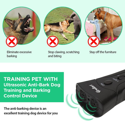 Ultrasonic Clicker Dog Trainer: Anti-Bark Dog Training Equipment and Barking Control Device - Electronic Clicker Trainer for Walking Jogging and Aggressive Behavior - Handheld and Portable (Black)