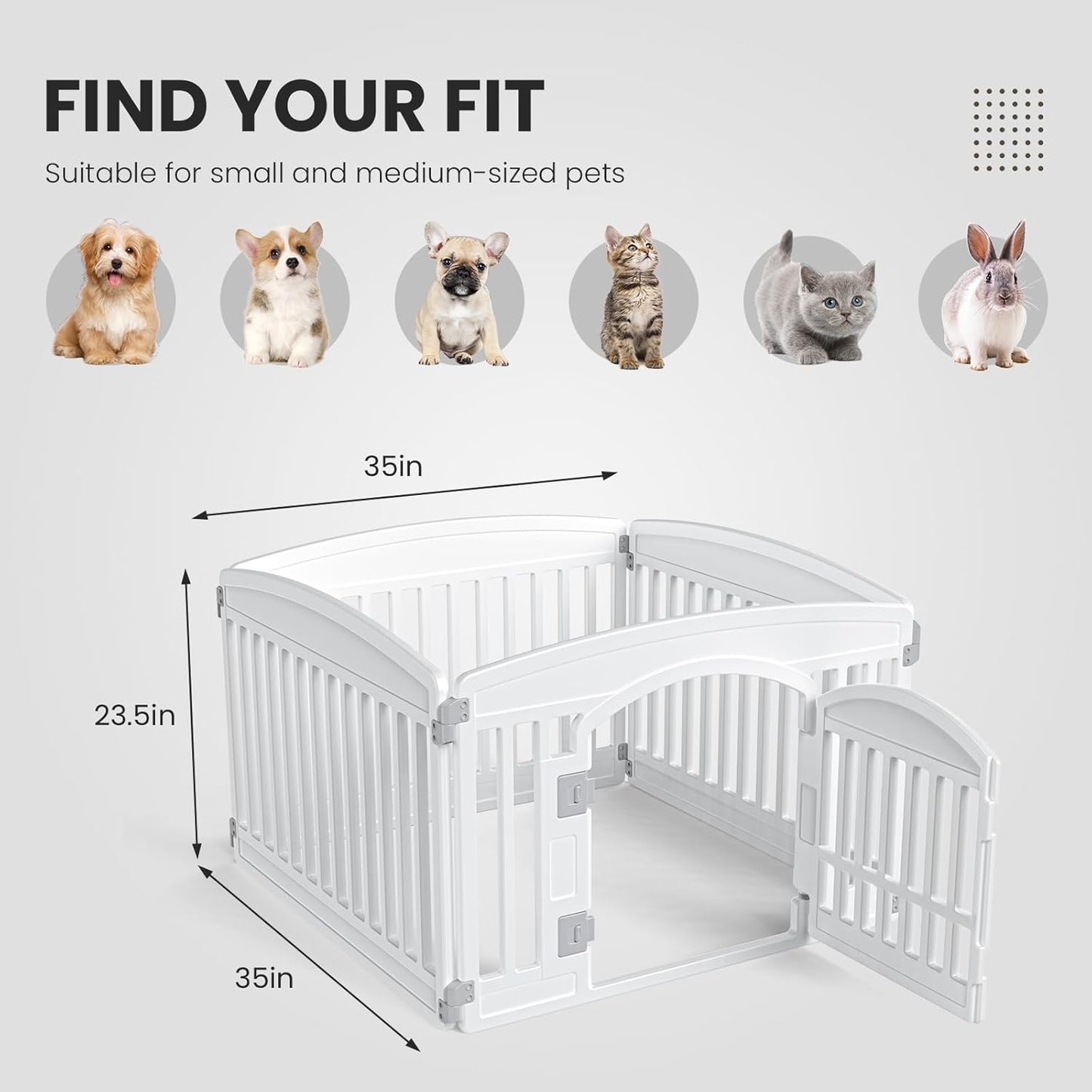 SMUG Dog Playpen 4-Panel 24" | Safe & Secure Indoor/Outdoor Pet Fence | Folding & Portable | 35 x 35 x 24IN, Ideal for Small to Medium Dogs | Easy to Clean （White）