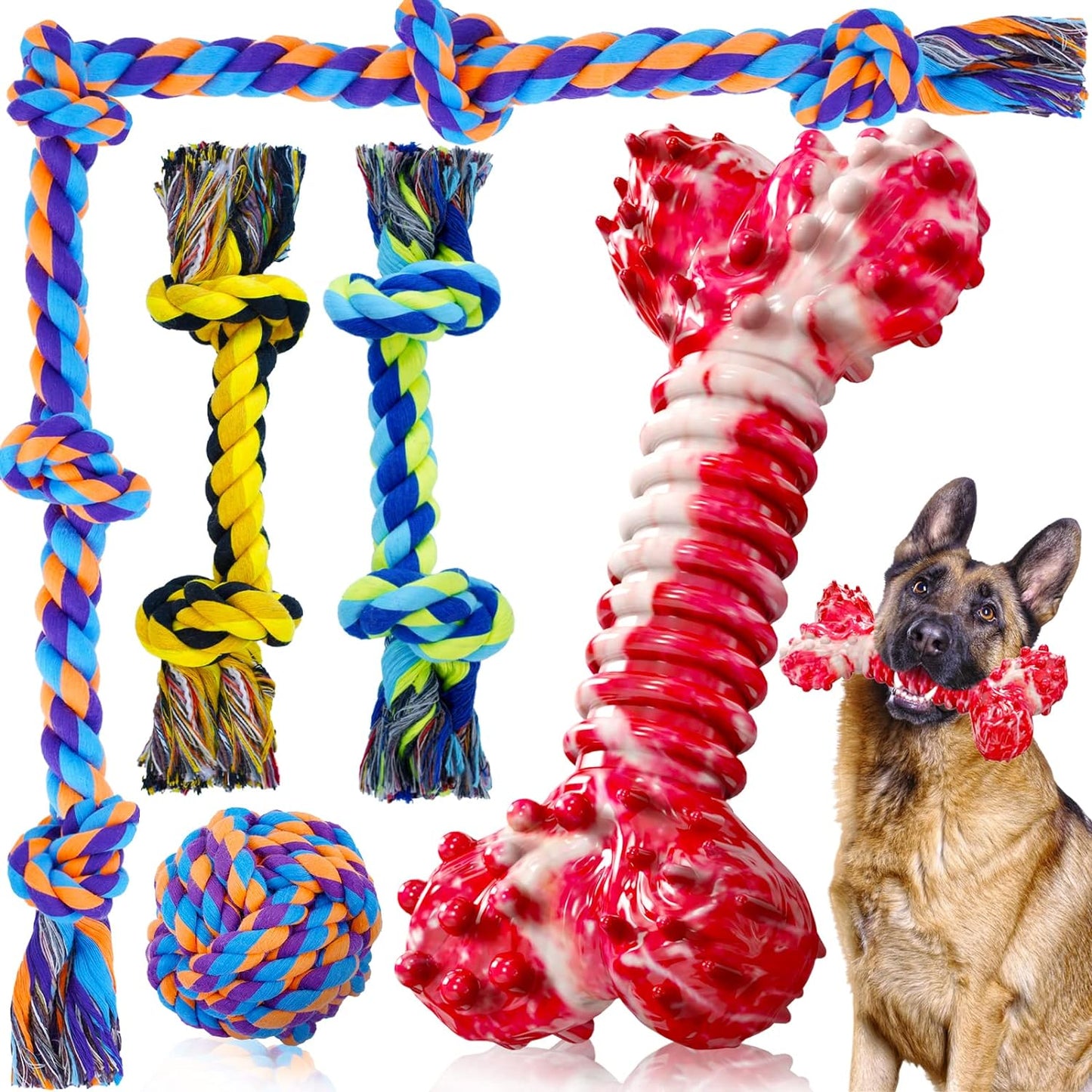 Dog Chew Toys for Aggressive Chewers, XL Dog Toys for Large Dogs, 5 Pack Indestructible Dog Toys for Aggressive Chewers, Cotton Dog Rope Toys, Tough Dog Bones for Aggressive Chewers Large Breed