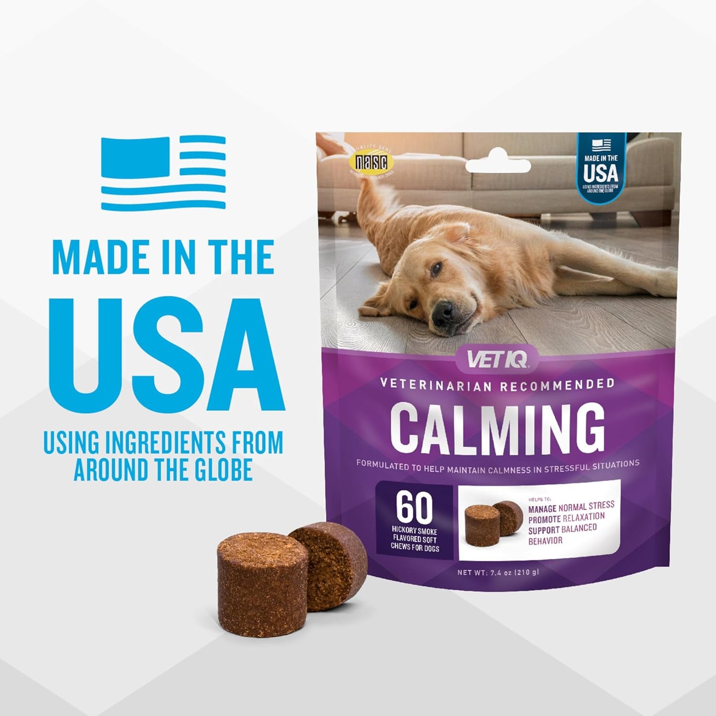 Vetiq Calming Support Supplement for Dogs, Calming Chews Help Manage Stress and Promote Relaxation, Anxiety Relief for Dogs, Made in the USA, 60 Count