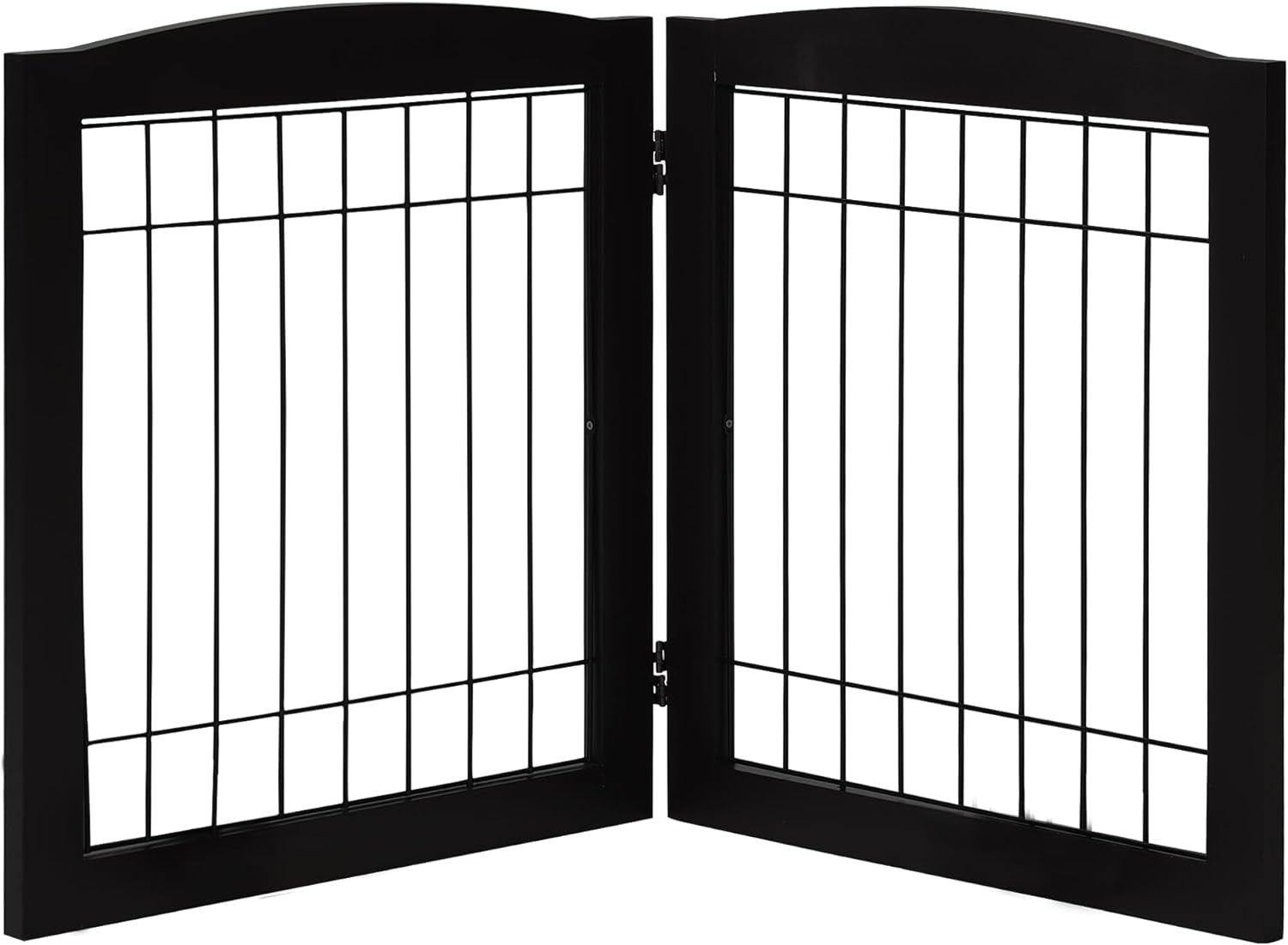 LZRS Sturdy Wood Pet Gate, Freestanding Wire Pet Gate, Foldable Stair Barrier Pet Exercise for Most Furry Friends, Gate for Stairs, Black,24" Height-2 Panels