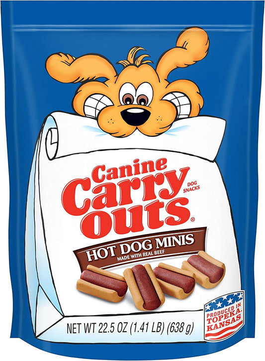 Canine Carry Outs Dog Treats, Hot Dog Minis, 22.5 Ounce (Pack of 4), Made with Real Beef