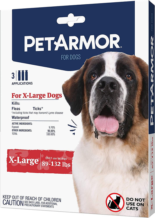 Petarmor for Dogs, Flea and Tick Treatment for Extra Large Dogs (89-132 Pounds), Includes 3 Month Supply of Topical Flea Treatments