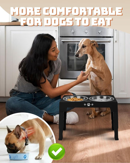 Elevated Dog Bowls, Dog Feeder with 2 Stainless Steel Bowls &1 Slow Feeder Dog Bowls, 5 Heights Adjustable Raised Dog Bowls Stand for Medium Large Dogs, Dog Food Bowls with Non-Slip Feet