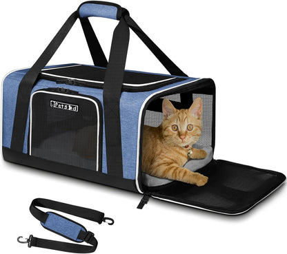 Pet Carrier 17X13X9.5 Southwest Airline Approved, Pet Travel Carrier Bag for Small Cats and Dogs, Soft Dog Carrier for 1-15 LBS Pets,Dog Cat Carrier with Safety Lock Zipper (Blue)