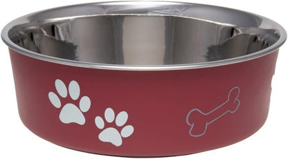 Loving Pets - Bella Bowls - Dog Food Water Bowl No Tip Stainless Steel Pet Bowl No Skid Spill Proof (Large, Merlot Red)