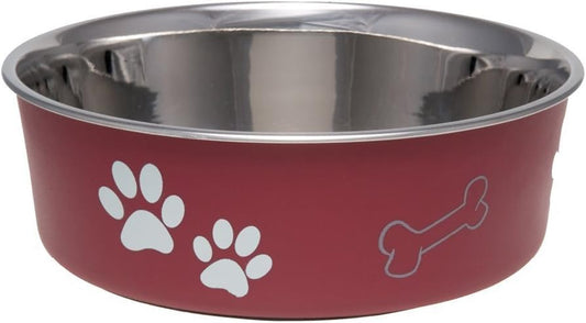 Loving Pets - Bella Bowls - Dog Food Water Bowl No Tip Stainless Steel Pet Bowl No Skid Spill Proof (Large, Merlot Red)