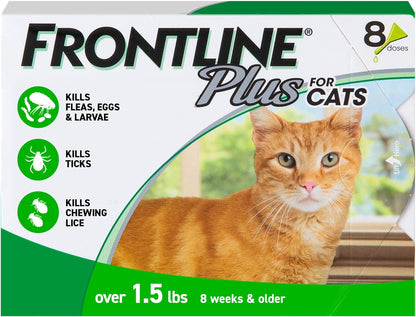 FRONTLINE plus Flea and Tick Treatment for Cats over 1.5 Lbs., 8 Treatments