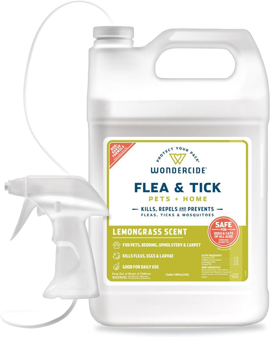 Wondercide - Flea, Tick & Mosquito Spray for Dogs, Cats, and Home - Flea and Tick Killer, Control, Prevention, Treatment - with Natural Essential Oils - Pet and Family Safe - Lemongrass 128 Oz