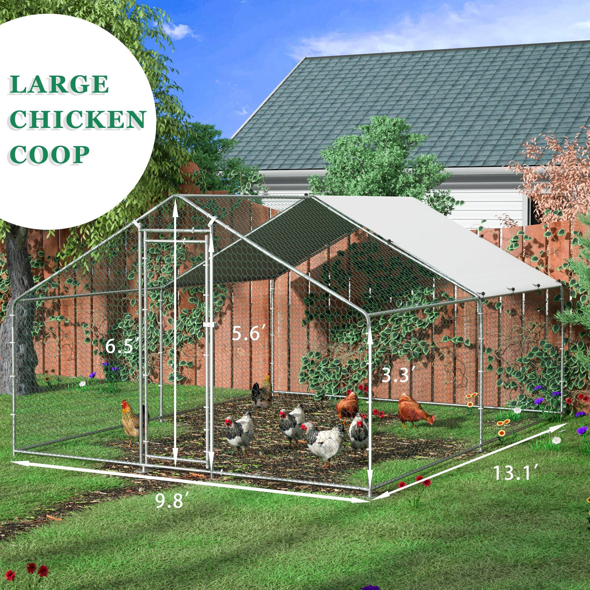 TOETOL Extra Large Metal Chicken Coop Walking Poultry Cage Hen Run House Rabbits Habitat Cage Spire Shaped Coops with Waterproof and Anti-Ultraviolet Cover for Backyard Farm