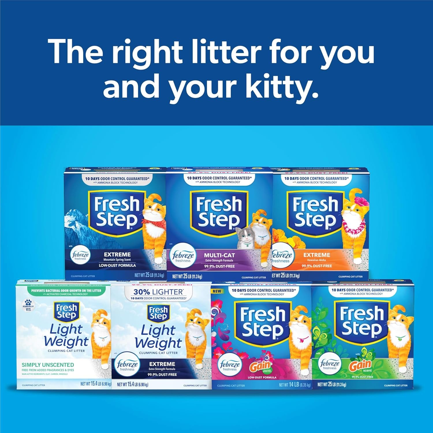 Fresh Step Extreme Clumping Litter With Febreze Freshness, Mountain Spring Scent Clumping Cat Litter With Guaranteed Odor Control, 14 lb. Box