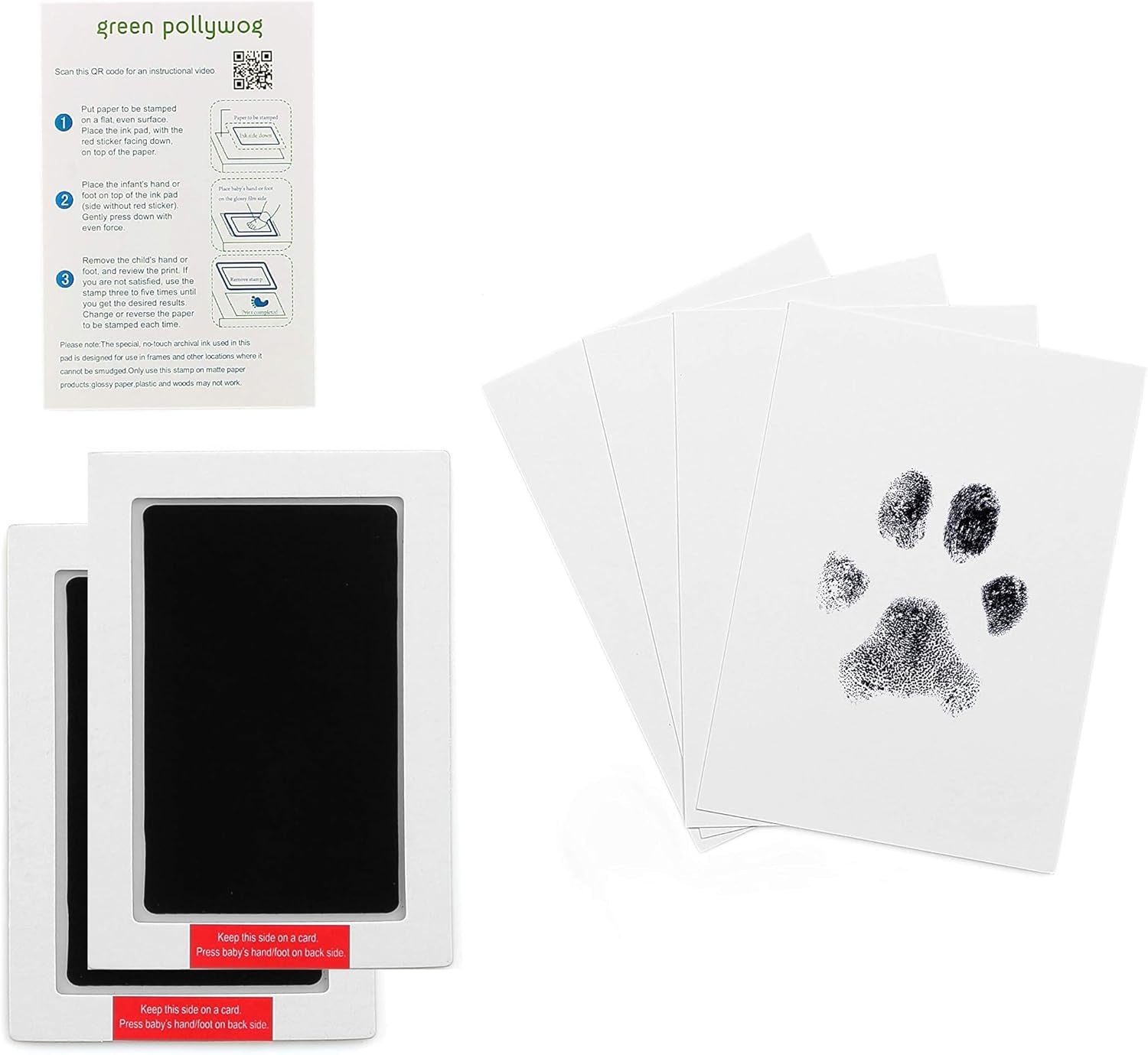 Green Pollywog | Extra-Large Clean Touch Inkless Ink Pad for Pets | Paw/Nose Prints for Dogs & Cats Non-Toxic | Paw Print Stamp Kit | Dog Paw Print Kit | Cat Footprint Keepsake (2-Pack)