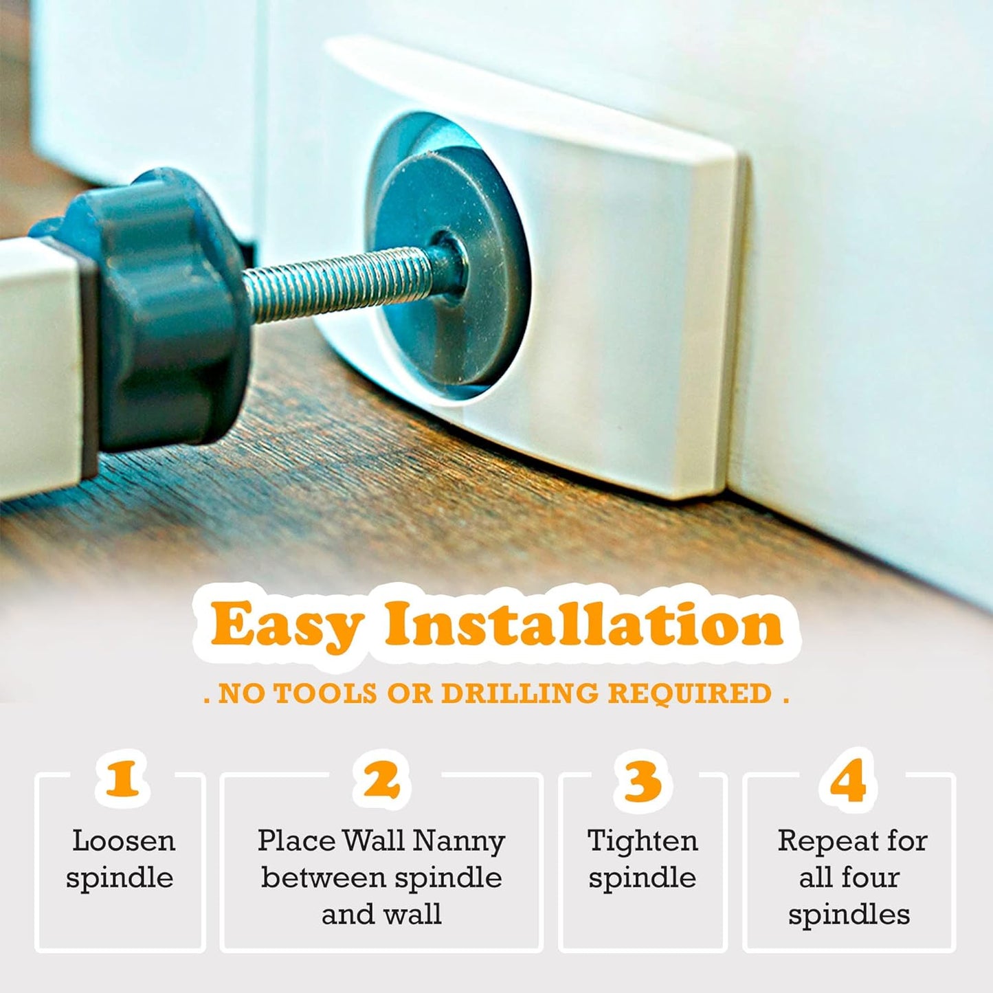 Wall Nanny - Baby Gate Wall Protector (Made in USA) Protect Walls from Pet Gates & Dog Gates - No Safety Hazard on Spindles - for Child Pressure Mounted Baby Gate for Stairs Cup Guard - White, 4 Pack