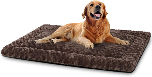 Washable Dog Bed Mat Reversible Dog Crate Pad Soft Fluffy Pet Kennel Beds Dog Sleeping Mattress for Large Jumbo Medium Small Dogs, 41 X 27 Inch, Brown