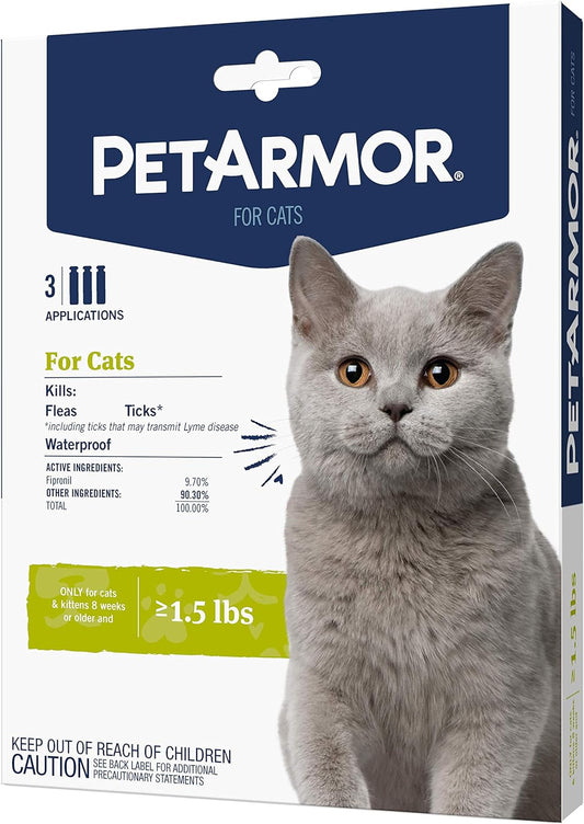 Petarmor for Cats, Flea & Tick Treatment for Cats (Over 1.5 Pounds), Includes 3 Month Supply of Topical Flea Treatments