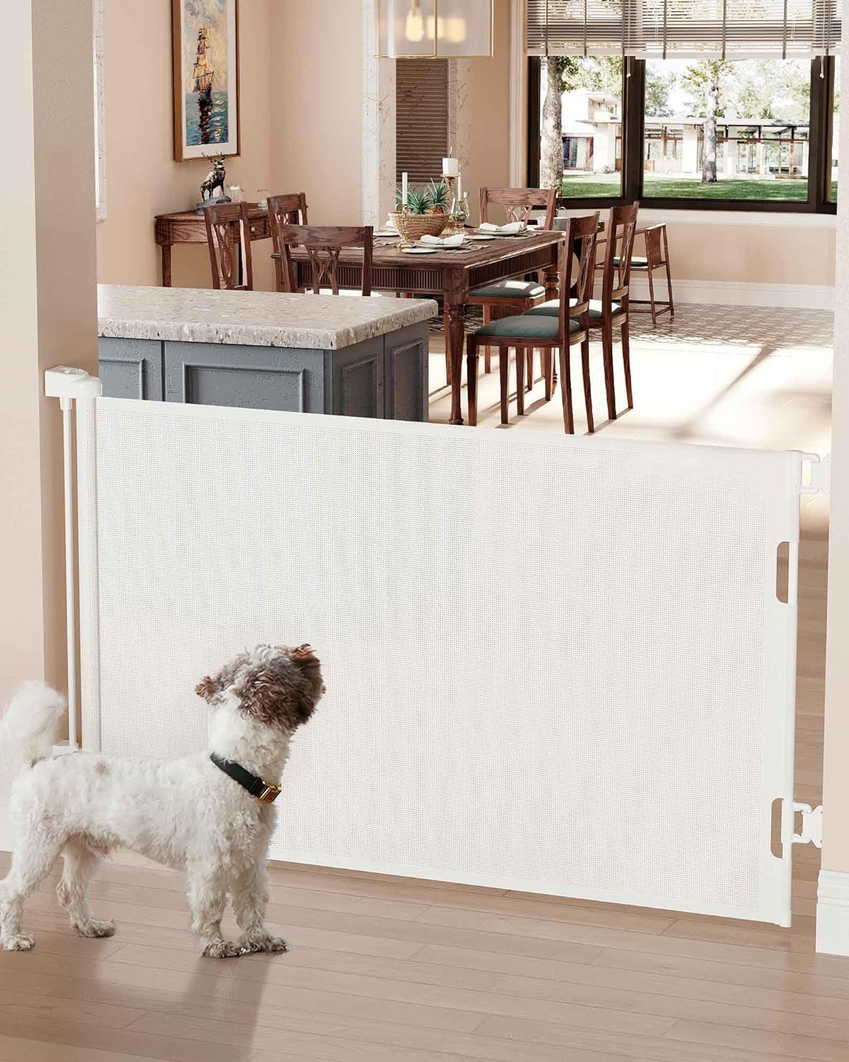 Cumbor Retractable Baby Gates for Stairs 33" Tall, Extends to 76", Extra Wide Mesh Dog Gates for the House, Long Baby Safety Gates for Doorways, Hallways, Porch, Indoor/Outdoor Pet & Child Gate(White)