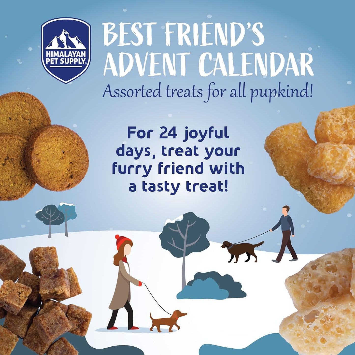 Himalayan Dog Chew 24 Joyful Days Dog Advent Calendar, 24 Tasty Dogs Treats for All Breeds, Himalayan Cheese Treats, Cookie Treats, Freeze Dried Whole Meat Treats