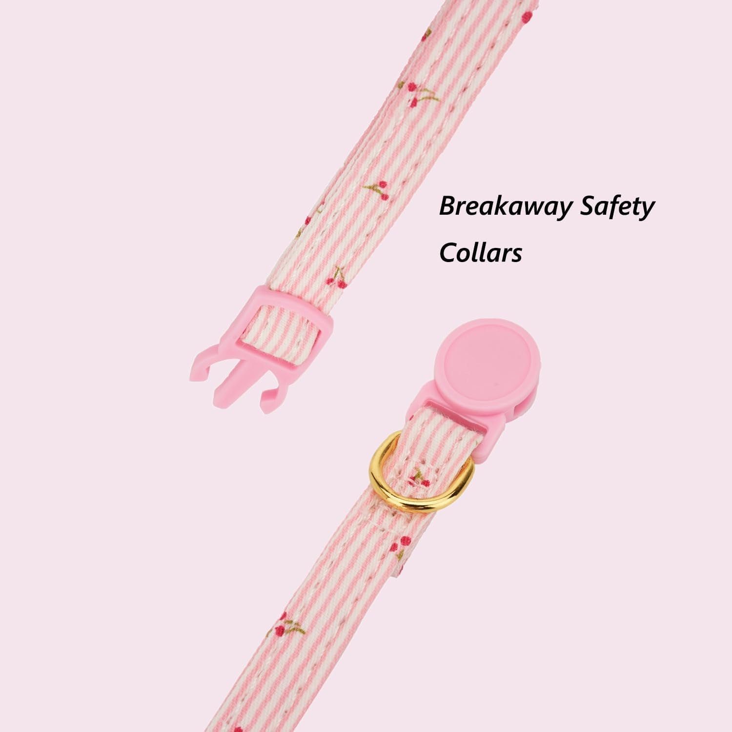 Cotton Bowtie Cat Collar with Bell 2 Pack Adjustable Breakaway Kitten Collars with Removeable Bow Pink Girl Cat Collars