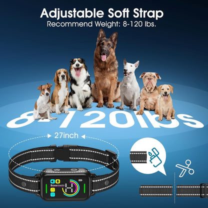 DINJOO Bark Collar, Dog Bark Collar for Large Medium Small Dogs,Smart Bark Collar,Rechargeable anti Barking Training Collar with 8 Adjustable Sensitivity,Bark Collar with Beep (Dark Black)