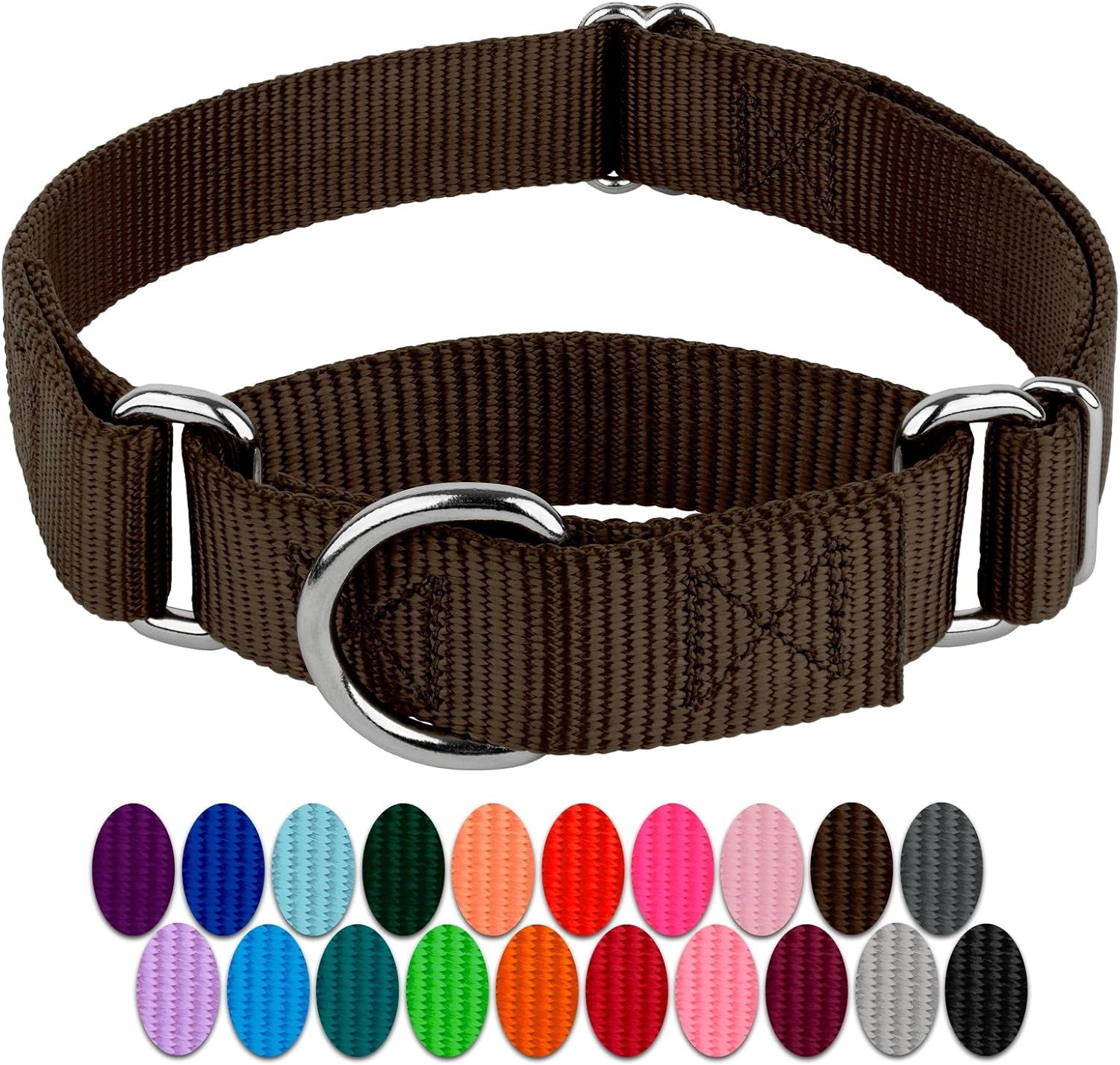 Country Brook Petz - Brown Martingale Heavy Duty Nylon Dog Collar - 21 Vibrant Color Options (3/4 Inch Width, Small)