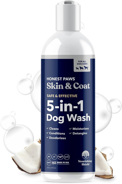 Honest Paws Dog Shampoo and Conditioner - Premium Dog Wash for Allergies and Dry, Itchy, Moisturizing for Sensitive Skin - Sulfate Free, Plant Based, All Natural - Coconut & Mango -16 Fl Oz