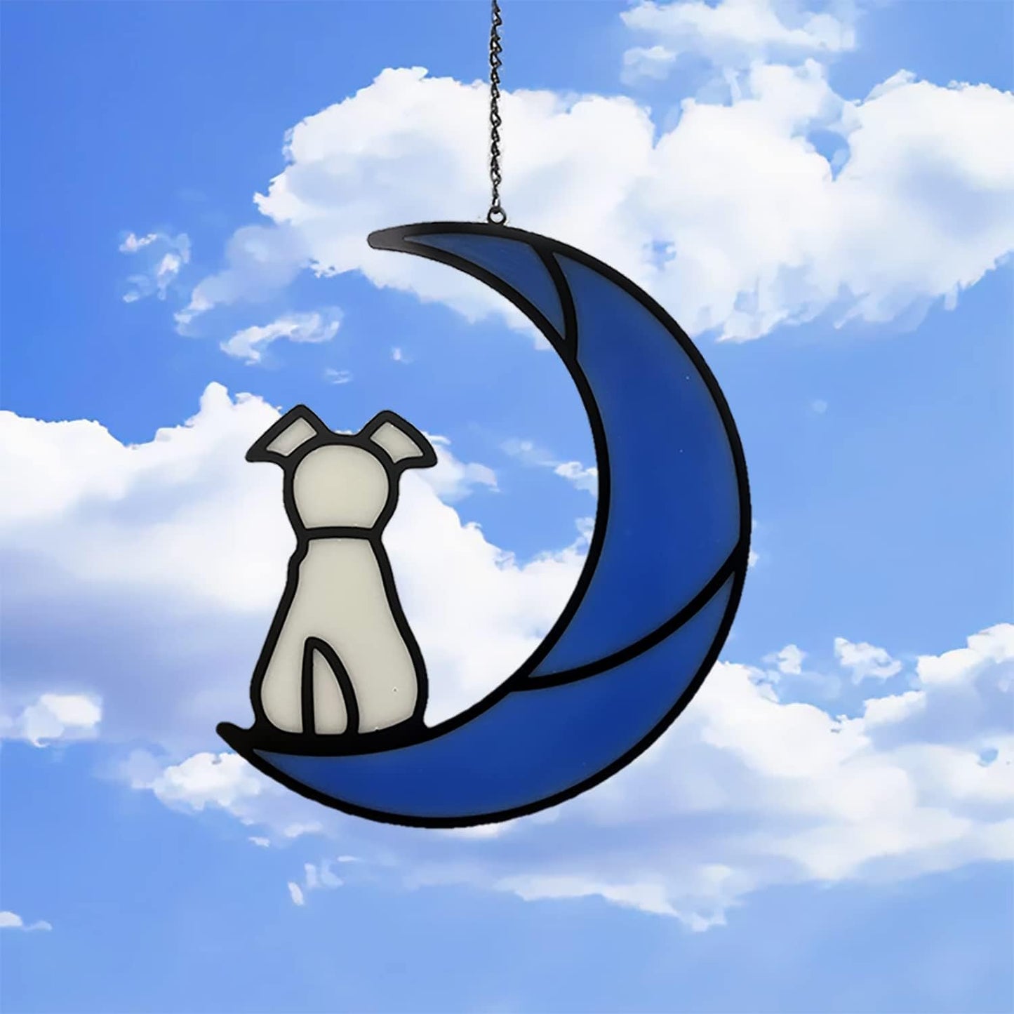 Dog Memorial Gifts Luminous Pet Memorial Gifts Sun Catcher for Dog Lovers White Dog and Blue Moon Light on Window Loss of Dog Sympathy Gift(Blue)