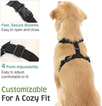 Dog Vehicle Safety Vest Harness, Adjustable Soft Padded Mesh Car Seat Belt Leash Harness with Travel Strap and Carabiner for Most Cars, Size Large, Black