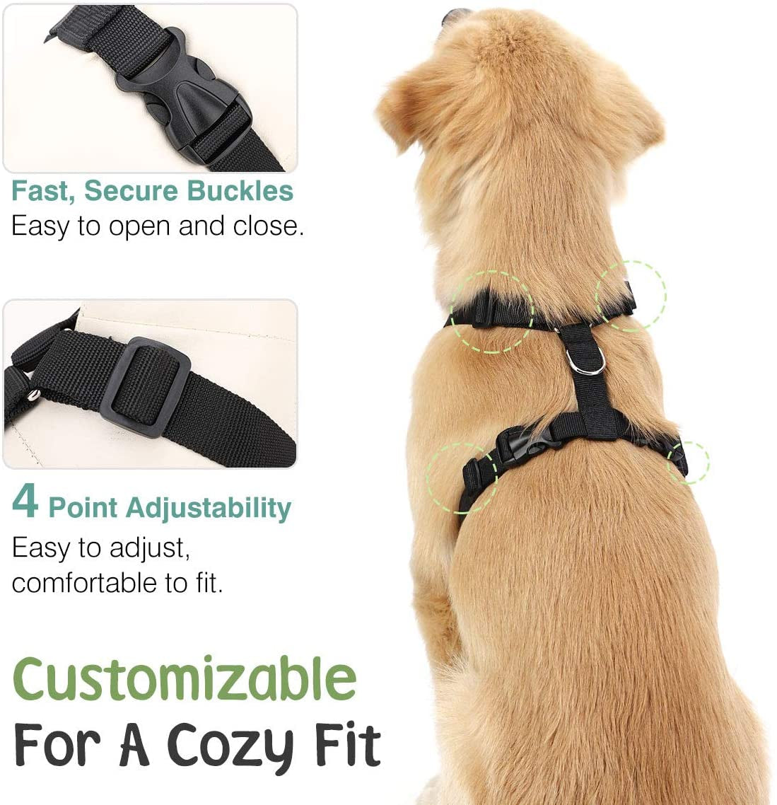 Dog Vehicle Safety Vest Harness, Adjustable Soft Padded Mesh Car Seat Belt Leash Harness with Reflective Strip Travel Strap and Carabiner for Most Cars, XL Size, Carbon Black