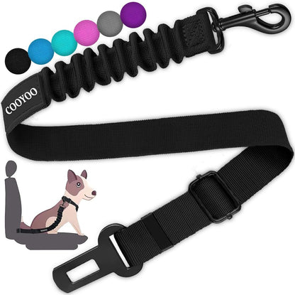 COOYOO Dog Seat Belt,Retractable Dog Car Harness Seat Belt for Car Adjustable Nylon Pet Safety Seat Belts Heavy Duty & Elastic Bungee Buffer