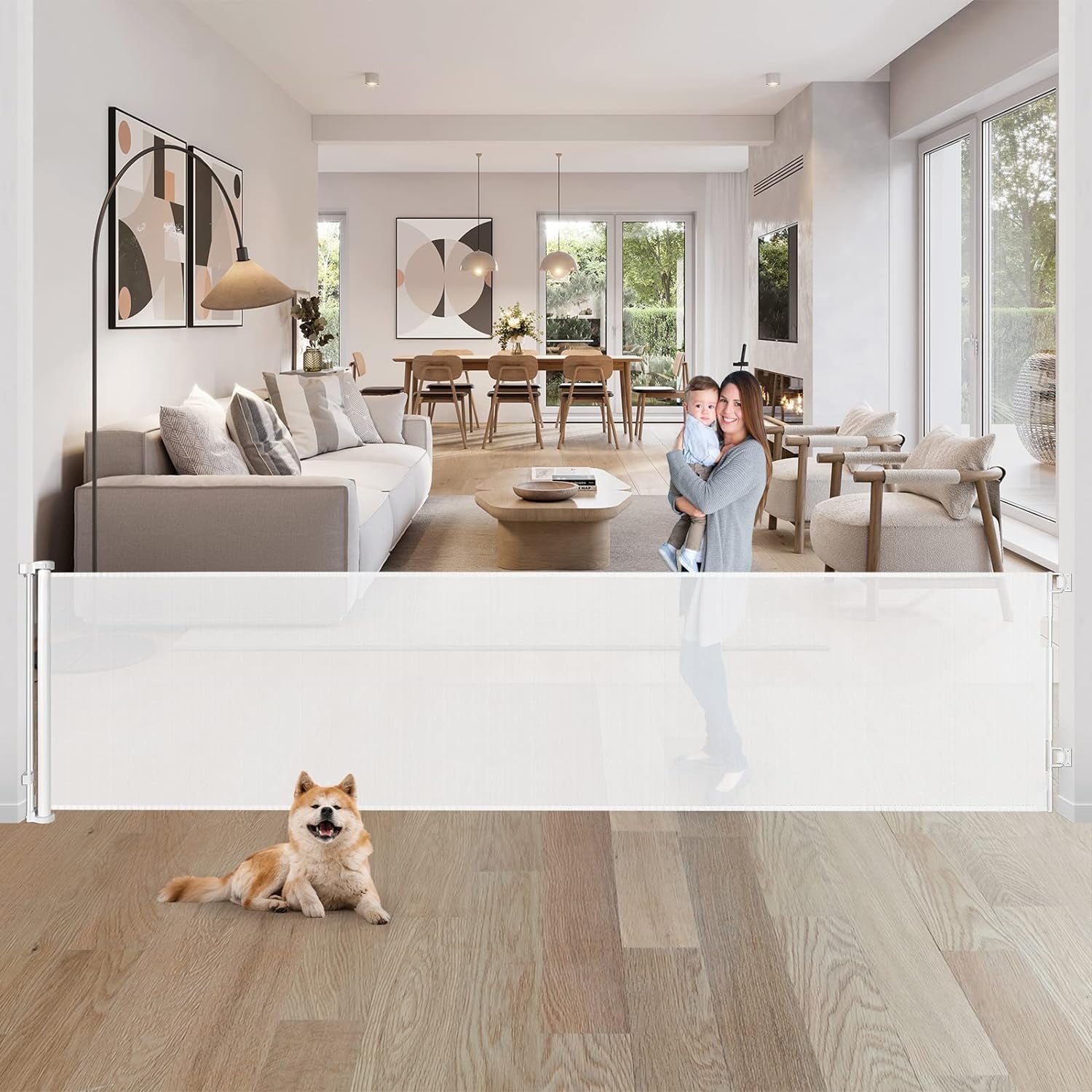 80 Inch Extra Wide Retractable Baby Gates Extra Wide Baby Gates for Large Openings Outdoor Mesh Dog Gates for the House Extra Large Baby Gates for Dogs Indoor Pet Gate for Stair Toddler Gate (White)