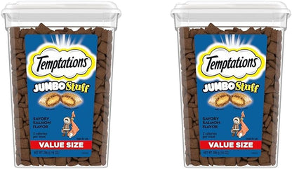 Temptations Jumbo Stuff Crunchy and Soft Cat Treats, Savory Salmon Flavor, 14 Oz. Tub (Pack of 2)