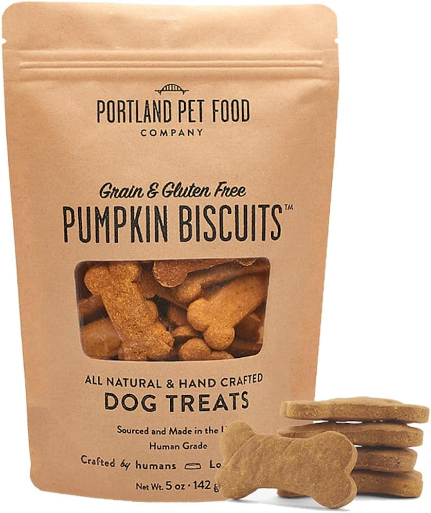 Portland Pet Food Company Pumpkin Healthy Dog Treats - Grain-Free, Human-Grade, Pumpkin Dog Treats - All Natural Dog Training Treats & Biscuits Made in the USA Only 1-Pack (5 oz)