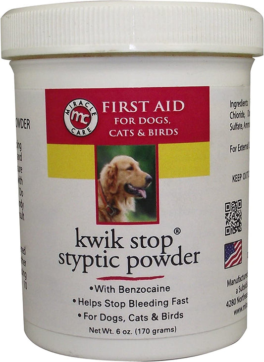 Kwik Stop Styptic Powder for Dogs, Cats, and Birds, Fast-Acting Blood Stop Powder for Pets, Quick Stop Bleeding Powder for Dog Nail Clipping, Minor Cuts, Grooming, 6.0 Oz.