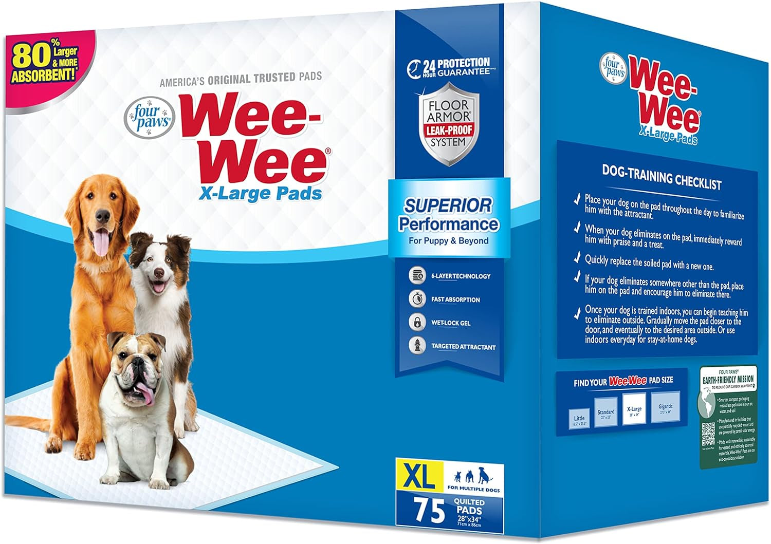 Four Paws Wee-Wee Superior Performance Gigantic Pee Pads for Dogs - Puppy & Dog Pads for Potty Training - Dog Supplies - 27.5" X 44" (150 Count)