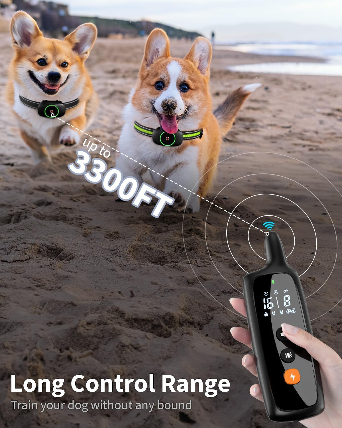 Dog Training Collar with Remote - Rechargeable Waterproof E-Collar for Large, Medium and Small Dogs, 3 Training Modes, Range up to 3300Ft