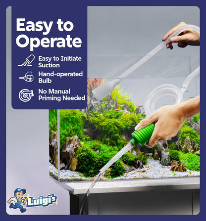 Luigi's Fish Tank Cleaner - Gravel Pump Vacuum for Aquarium - Hand Siphon Hose to Remove and Change Water or Sand in Minutes - Aquarium Cleaning Tools