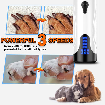 YABIFE Dog Nail Grinder, Dog Nail Trimmers and Clippers Kit, Super Quiet, for Small Large Dogs & Cats Toenail & Claw Grooming,3 Speeds, 1 Extra Grinding Bit