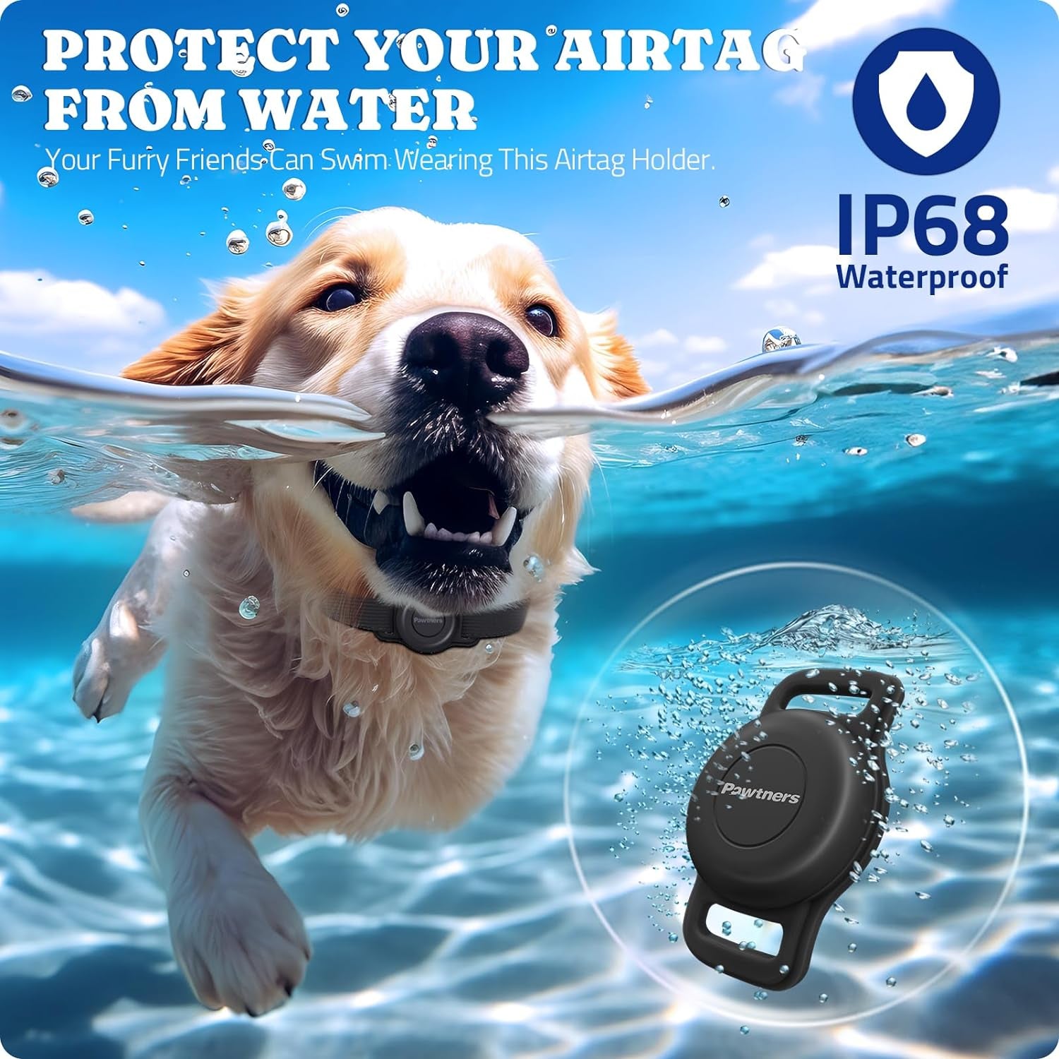 Waterproof Airtag Dog Collar Holder: 2 Pack Soft Silicone Air Tag Holder for Pet Dogs Cats Collar, IPX8 Waterproof Airtag Dog Tracker Protective Cover, Collar Holder Compatible with Apple Airtag