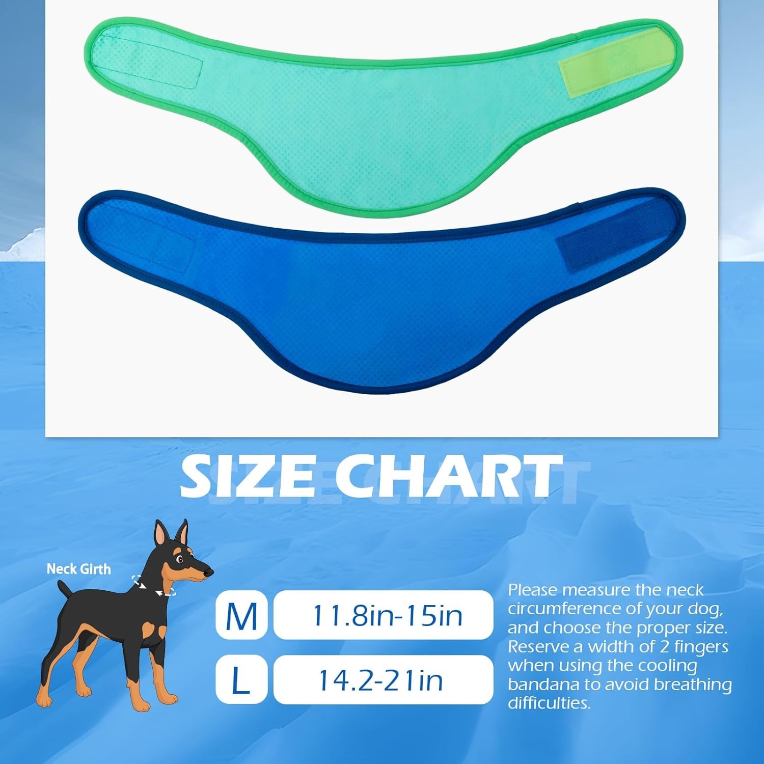 EXPAWLORER Dog Cooling Bandana - 2 Pack Instant Chill Out Cooling Dog Bandanas, Adjustable Cooling Kerchief for Small Medium Large Dogs for Hot Summer, Ice Scarf Avoid Sunstroke, Blue Medium