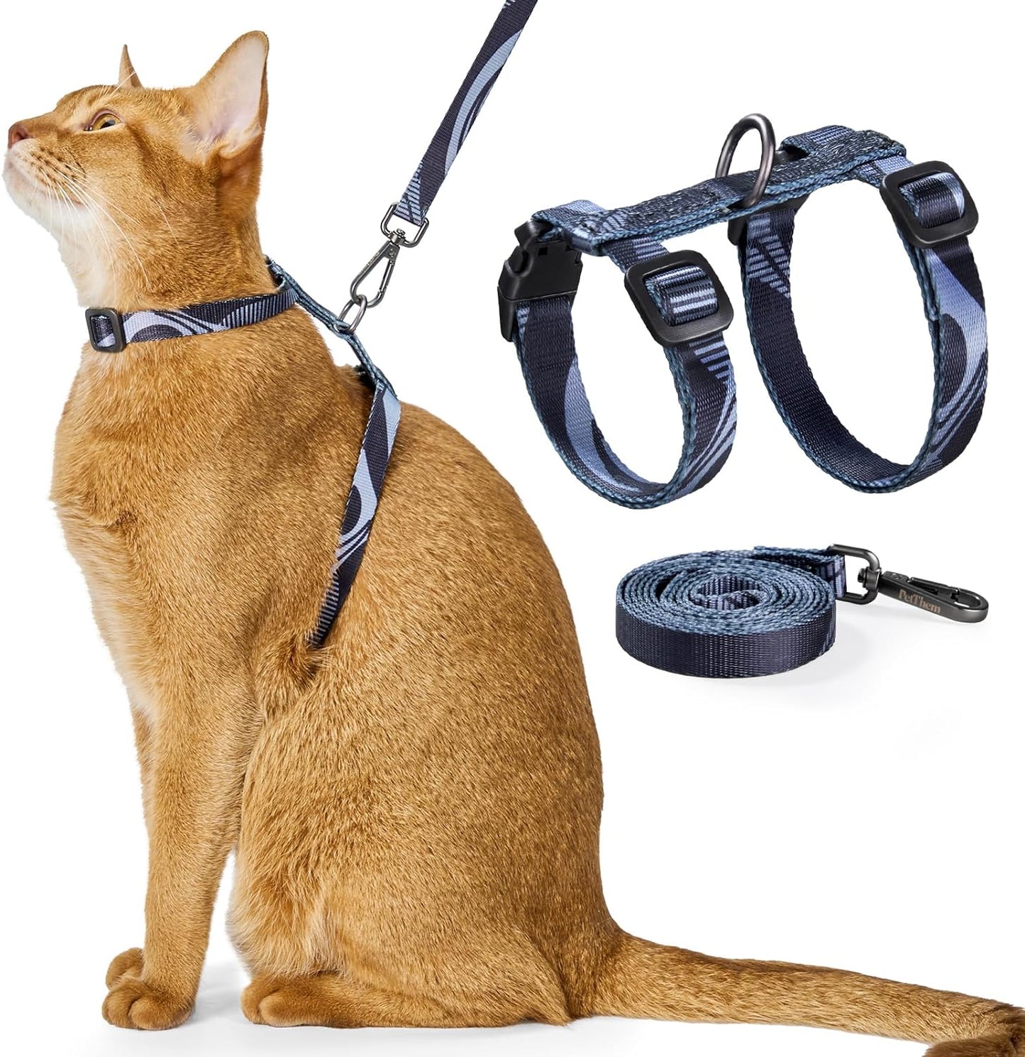 Cat Harness and Leash Set - Escape Proof Adjustable Cat Harness, Comfortable Soft Lightweight, Use Safe & Easy, Walking Travel Kitten Harness for Small Medium Large Cats (Brooklyn Grey)