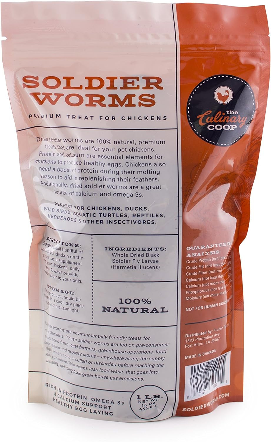 Fluker's Culinary Coop Premium Chicken Treats, Dried Soldier Worms, Packed with Protein and Calcium, 100% Natural Rich Grubs for Chicken, Backyard Birds, and Reptiles, 16 oz