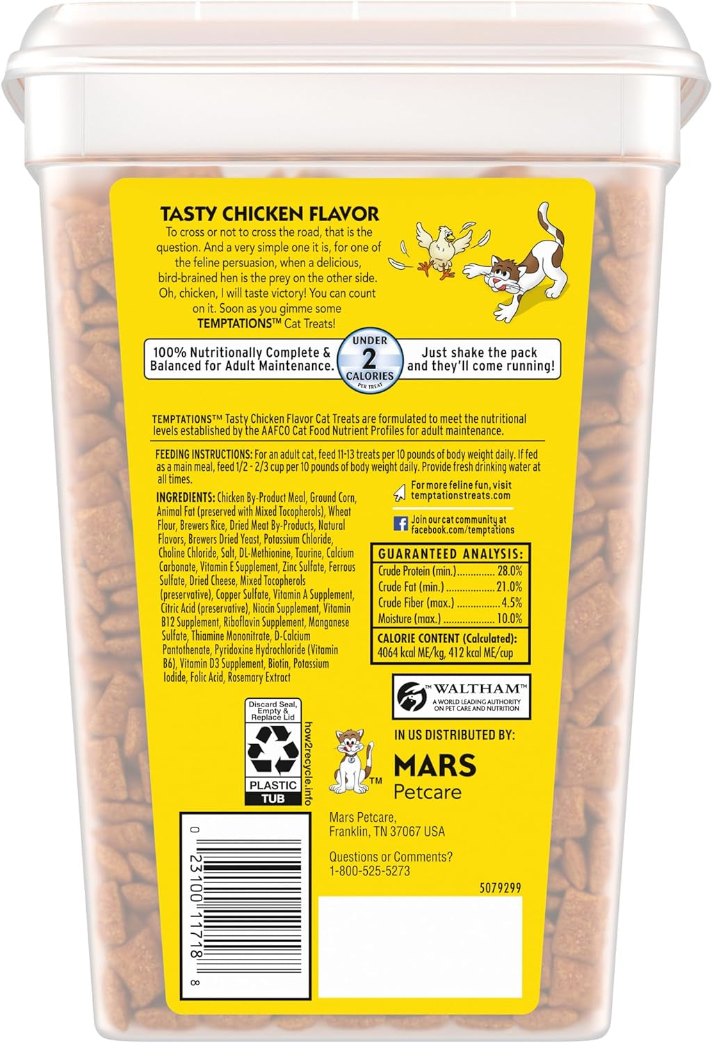 TEMPTATIONS Classic Crunchy and Soft Cat Treats Creamy Dairy Flavor, 16 Oz. Tub