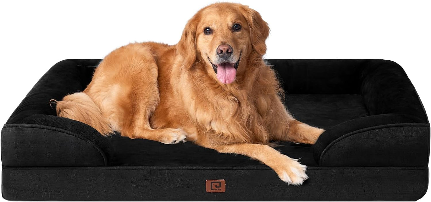 EHEYCIGA Orthopedic Dog Beds for Extra Large Dogs, Waterproof Memory Foam XL Dog Bed with Sides, Non-Slip Bottom and Egg-Crate Foam Big Dog Couch Bed with Washable Removable Cover, Black