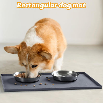 Hubulk Dog Feeding Mat,100% Waterproof BPA Free Silicone Pet Food and Water Bowl Placemat,Dishwasher, High Raised Edge to Prevent Spills,Nonslip Tray to Stop Messes on Floor (24"X16"X0.5", Grey)