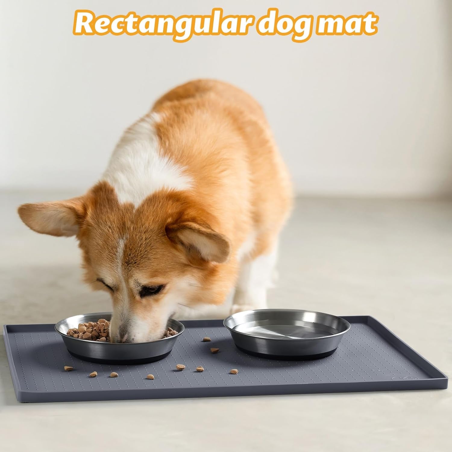 Hubulk Dog Feeding Mat,100% Waterproof BPA Free Silicone Pet Food and Water Bowl Placemat,Dishwasher, High Raised Edge to Prevent Spills,Nonslip Tray to Stop Messes on Floor（24"X16"X0.5", Taupe）