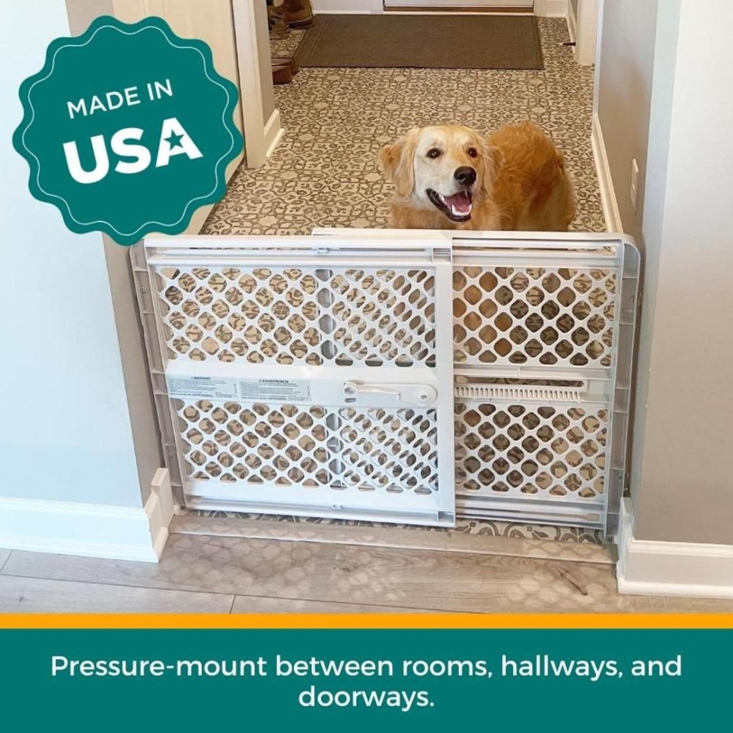 MYPET North States Universal Pet Gate: 26” - 42” Wide Dog Gate. Use as Pressure Mounted Gate or Swinging Door with Included Hardware. Dog Gates for Doorways, 26" Tall, Gray