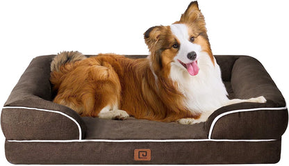 EHEYCIGA Orthopedic Dog Beds for Large Dogs, Waterproof Memory Foam Large Dog Bed with Sides, Non-Slip Bottom and Egg-Crate Foam Large Dog Couch Bed with Washable Removable Cover, Brown