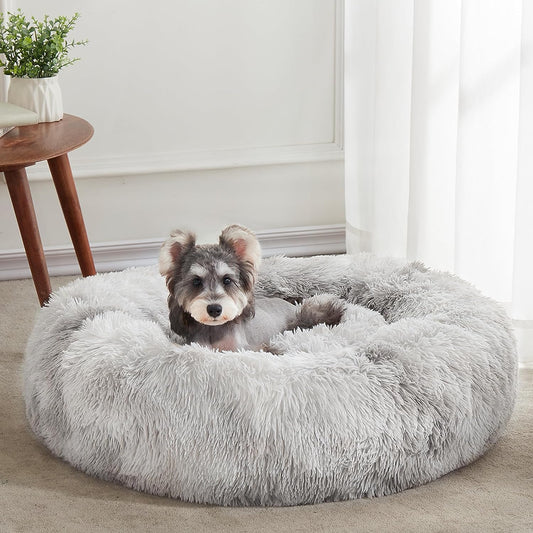 WESTERN HOME WH Calming Dog & Cat Bed, Anti-Anxiety Donut Cuddler Warming Cozy Soft round Bed, Fluffy Faux Fur Plush Cushion Bed for Small Medium Dogs and Cats